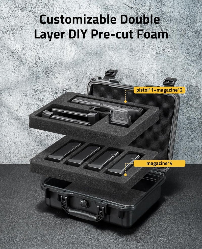 CVLIFE Gun Case for Pistol Handguns, TSA Approved Pistol Case Hard Shell Waterproof with Dual-Layer DIY Customizable Pre-cut Foam, Travel Pistol Cases Lockable 9mm Gun Case - Image 2
